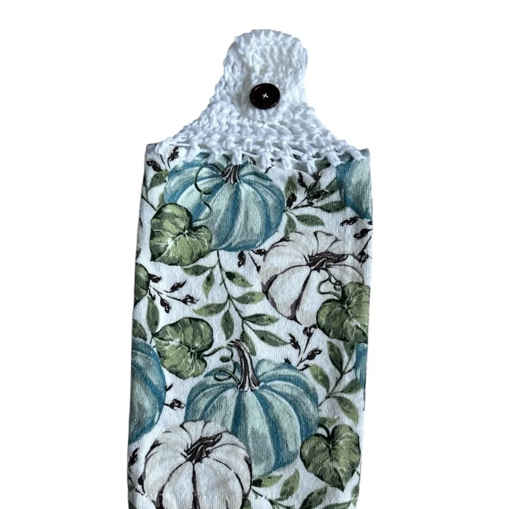 Hand Crafted Colorful Fall Pumpkins Crochet Top Hanging Kitchen Hand Towel